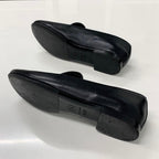 Chanel CC Logo Leather Rhinestone Pearl Flat Shoes Black — view 6
