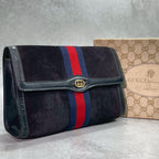 Gucci Sherry Line Clutch Suede Leather Navy