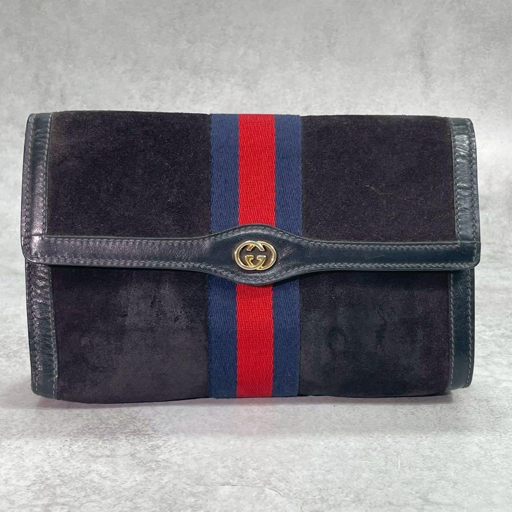 Gucci Sherry Line Clutch Suede Leather Navy — view 2