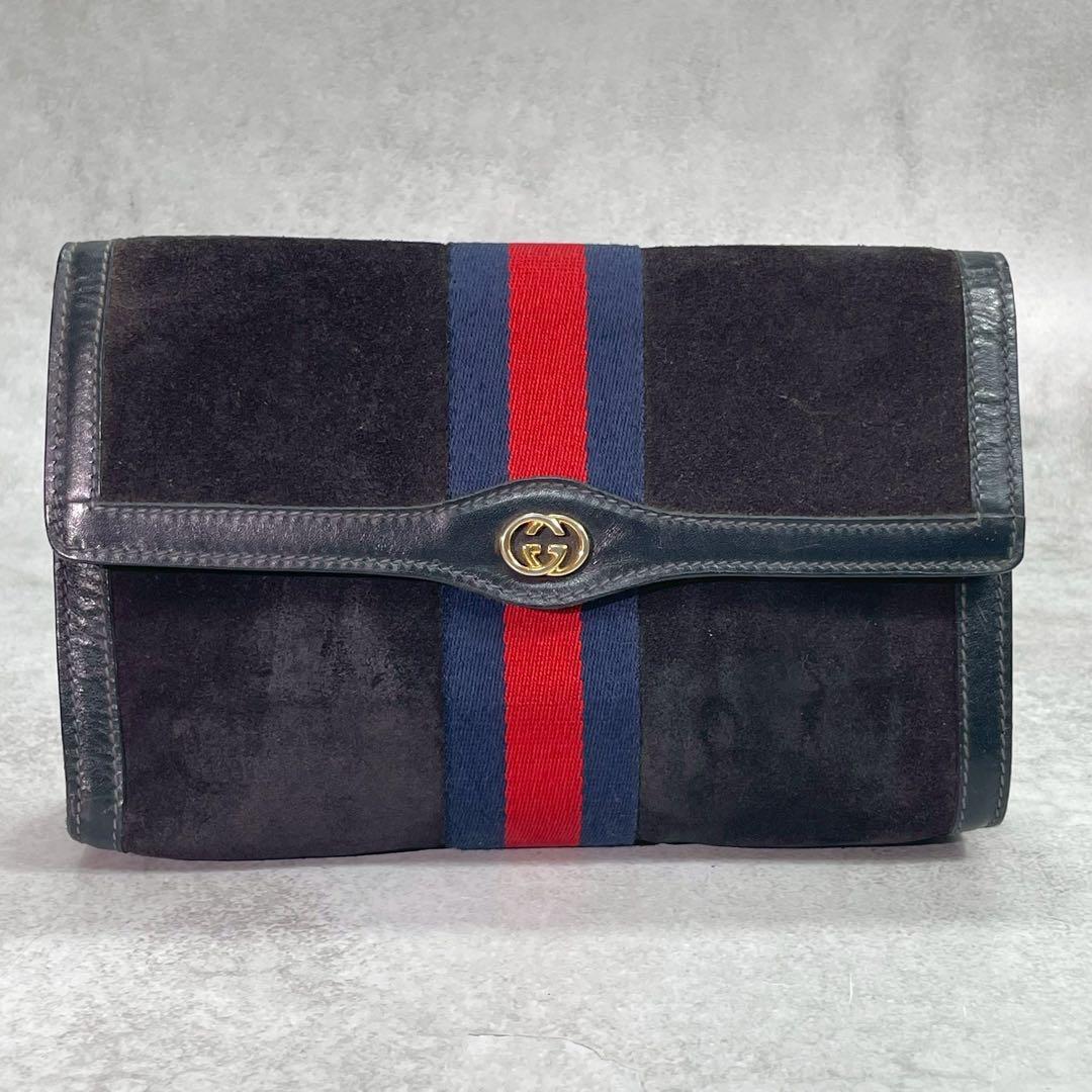 Gucci Sherry Line Clutch Suede Leather Navy — view 2