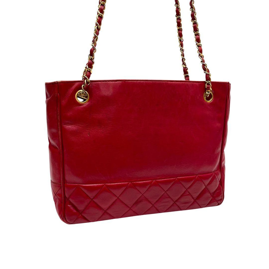 Chanel Quilted Lambskin Chain Shoulder Tote Red — view 3