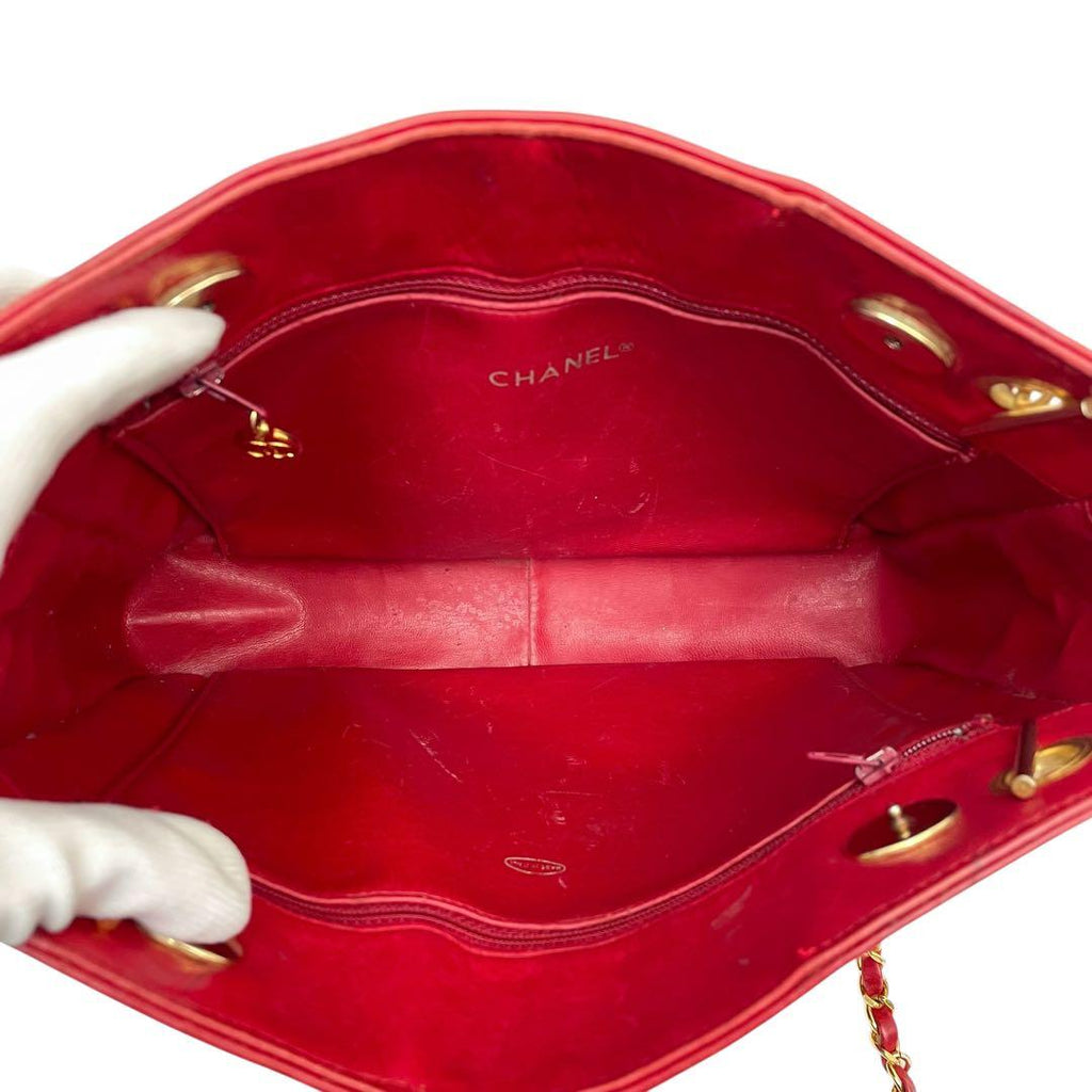 Chanel Quilted Lambskin Chain Shoulder Tote Red — view 7