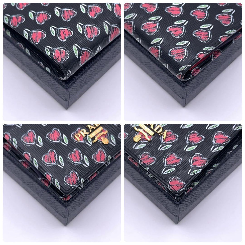 Prada Saffiano Bifold Wallet Heart Black Compact — view 7