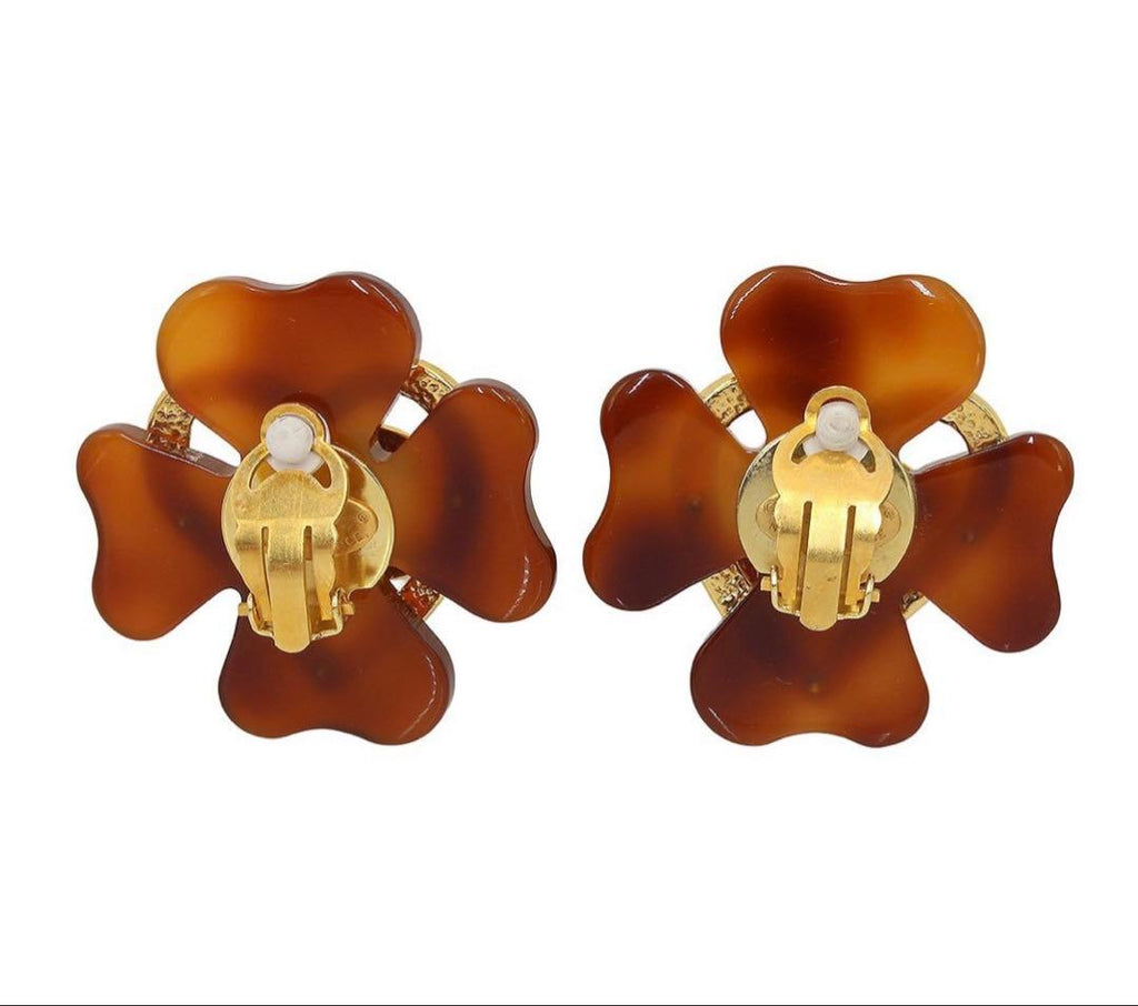Chanel CC Logo Clover Tortoiseshell Earrings — view 2