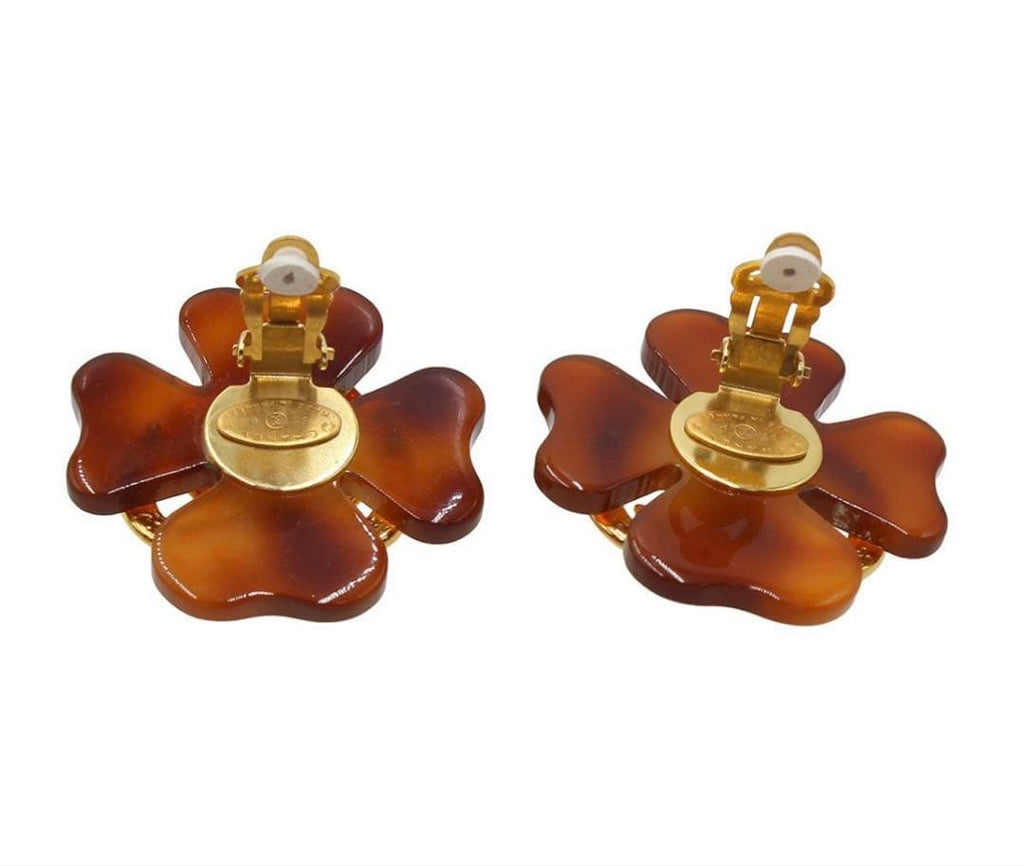Chanel CC Logo Clover Tortoiseshell Earrings — view 4