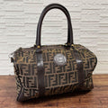 Fendi Zucca FF Canvas Leather Hand Boston Bag Brown