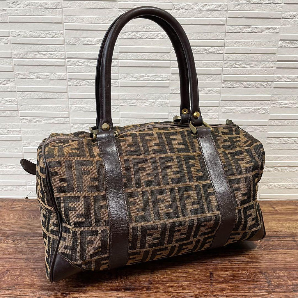 Fendi Zucca FF Canvas Leather Hand Boston Bag Brown — view 2