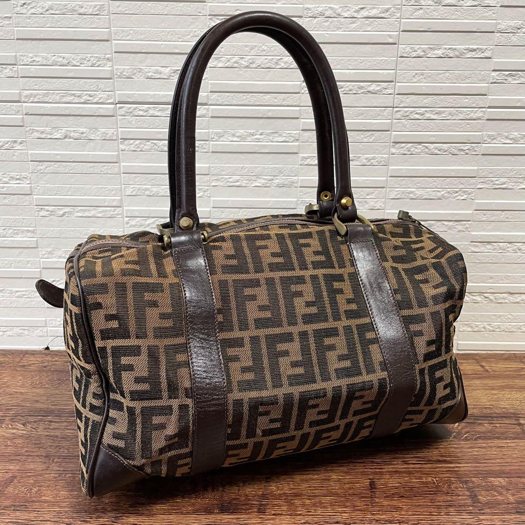Fendi Zucca FF Canvas Leather Hand Boston Bag Brown — view 2