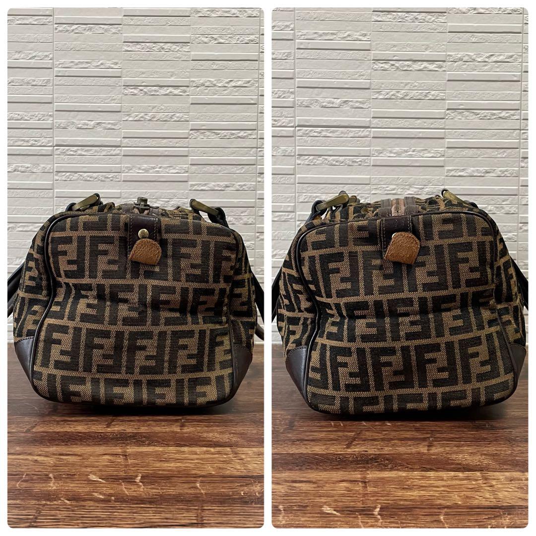 Fendi Zucca FF Canvas Leather Hand Boston Bag Brown — view 3