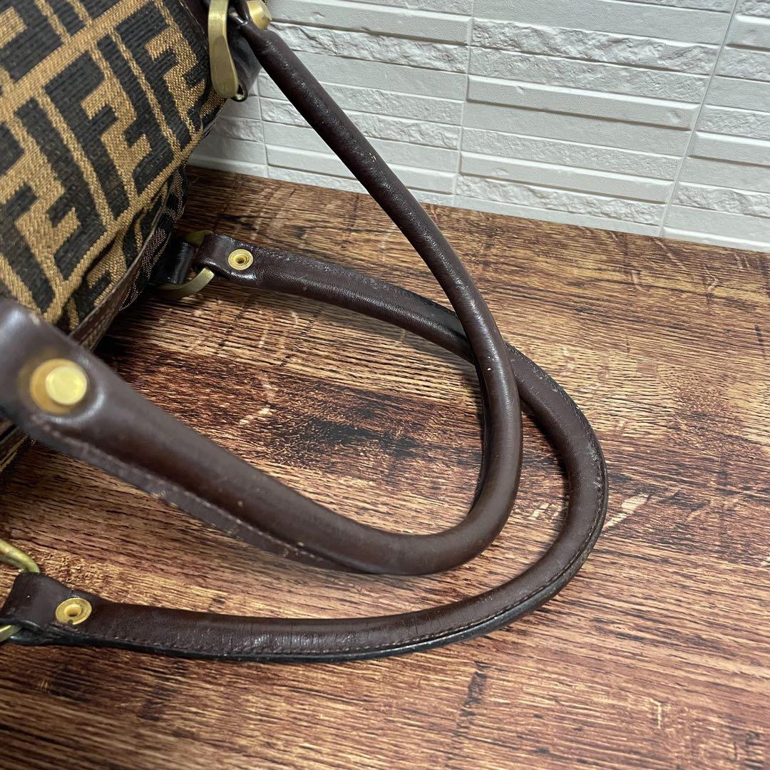 Fendi Zucca FF Canvas Leather Hand Boston Bag Brown — view 6