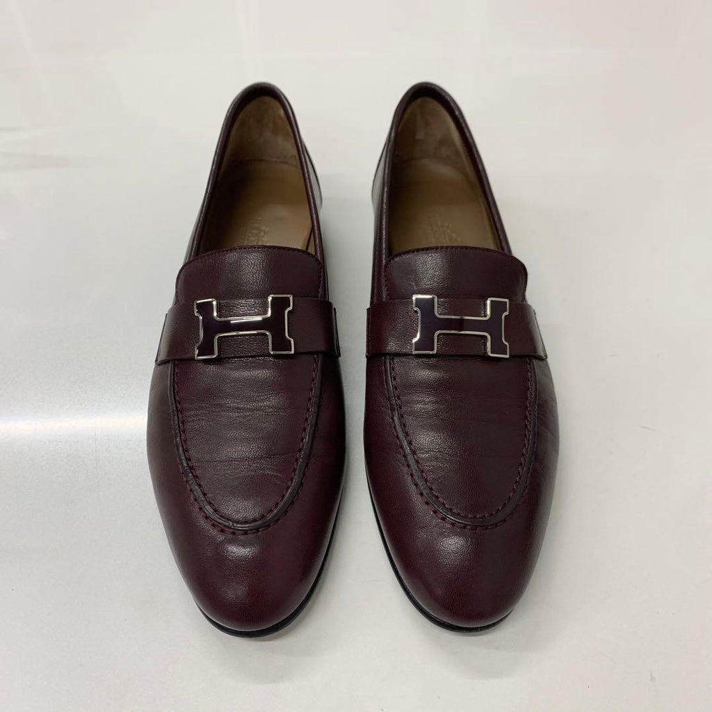 Hermes Paris Hhardware Leather Loafers Burgundy Sneaker — view 2