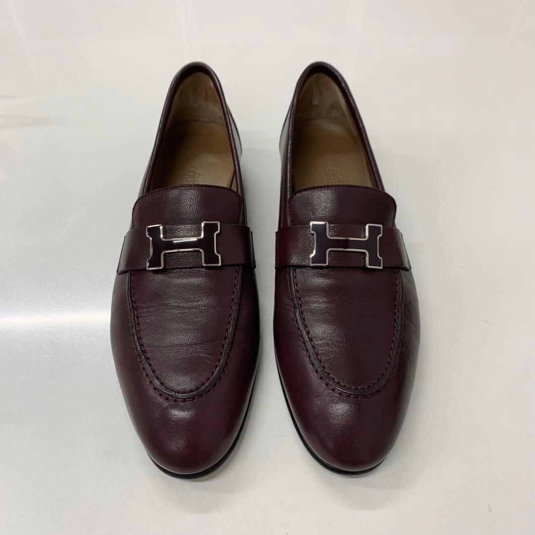 Hermes Paris Hhardware Leather Loafers Burgundy Sneaker — view 2