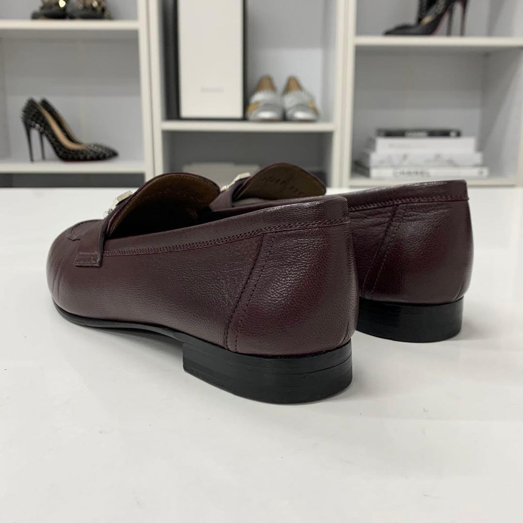 Hermes Paris Hhardware Leather Loafers Burgundy Sneaker — view 4