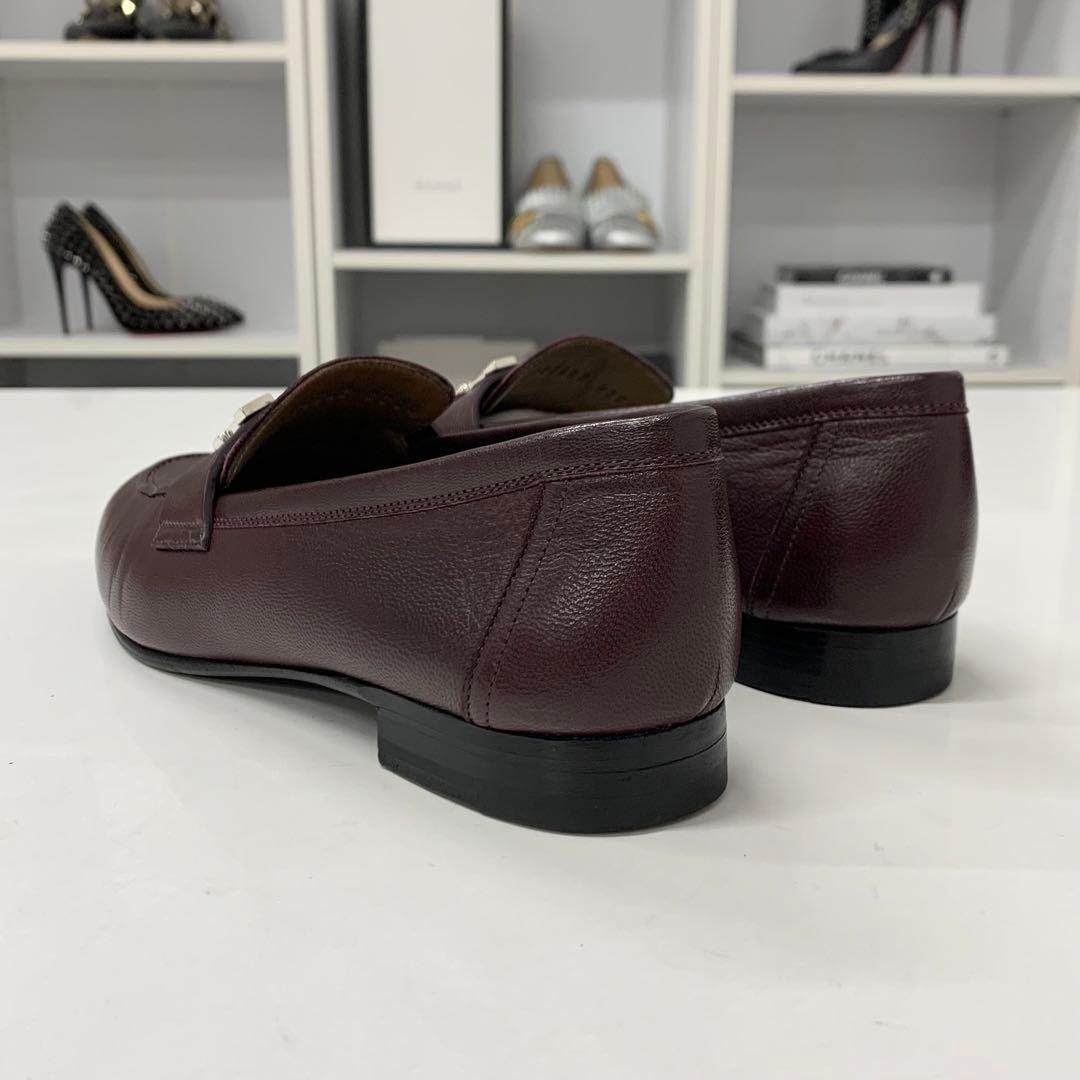 Hermes Paris Hhardware Leather Loafers Burgundy Sneaker — view 4