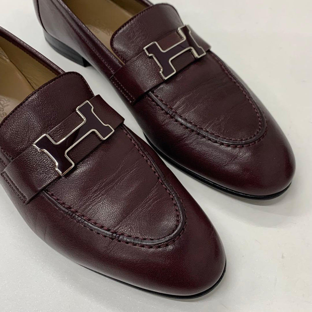 Hermes Paris Hhardware Leather Loafers Burgundy Sneaker — view 9