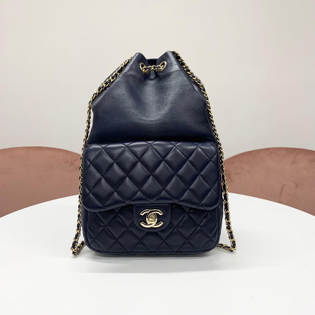 Chanel Lambskin Quilted CC Logo Turnlock Chain Backpack