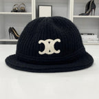 Celine Triomphe Crochet Logo Knit Bucket Hat Black