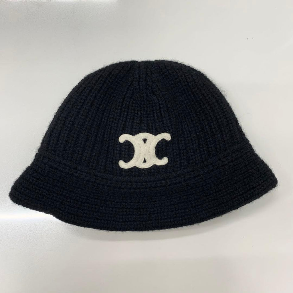 Celine Triomphe Crochet Logo Knit Bucket Hat Black — view 3