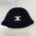 Celine Triomphe Crochet Logo Knit Bucket Hat Black — view 3