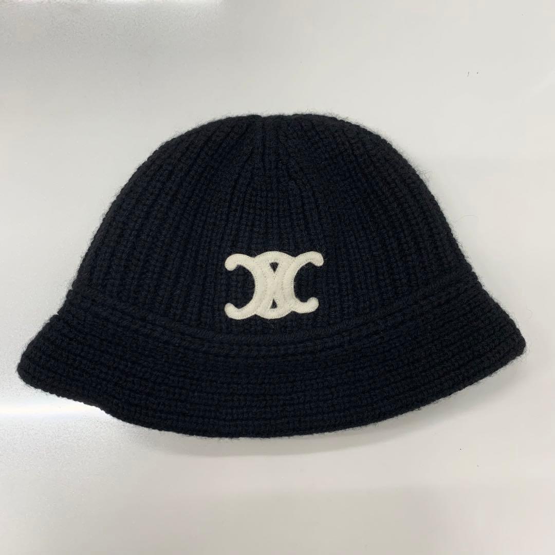 Celine Triomphe Crochet Logo Knit Bucket Hat Black — view 3