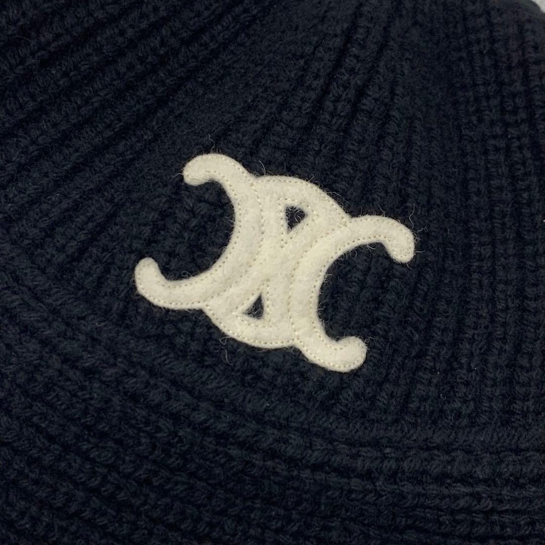 Celine Triomphe Crochet Logo Knit Bucket Hat Black — view 4