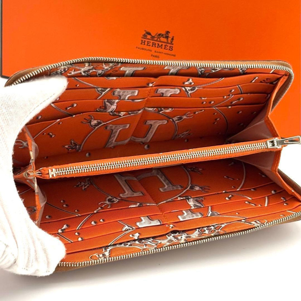 Hermes Wallet Azap Long Silk'in Brown Veau Epsom