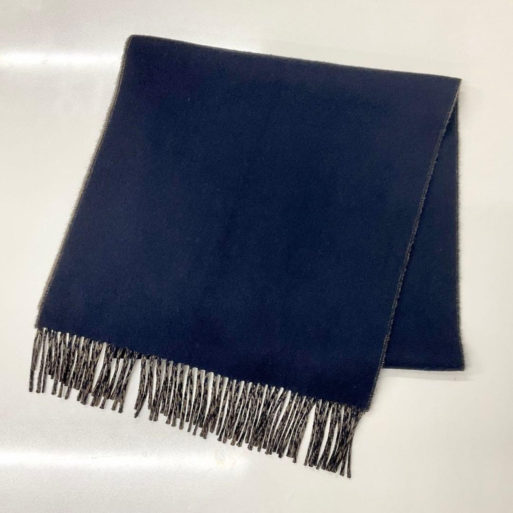 Hermes Logo Double Face Cashmere Scarf Shawl Navy Brown — view 2