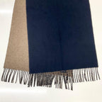 Hermes Logo Double Face Cashmere Scarf Shawl Navy Brown — view 5