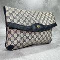 Gucci Clutch GG Navy Beige Leather Logo