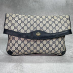 Gucci Clutch GG Navy Beige Leather Logo — view 2