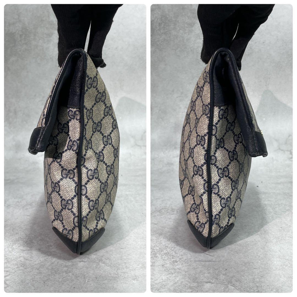 Gucci Clutch GG Navy Beige Leather Logo — view 6