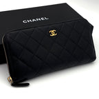Chanel Quilted Caviar Leather Zip Around Wallet Black