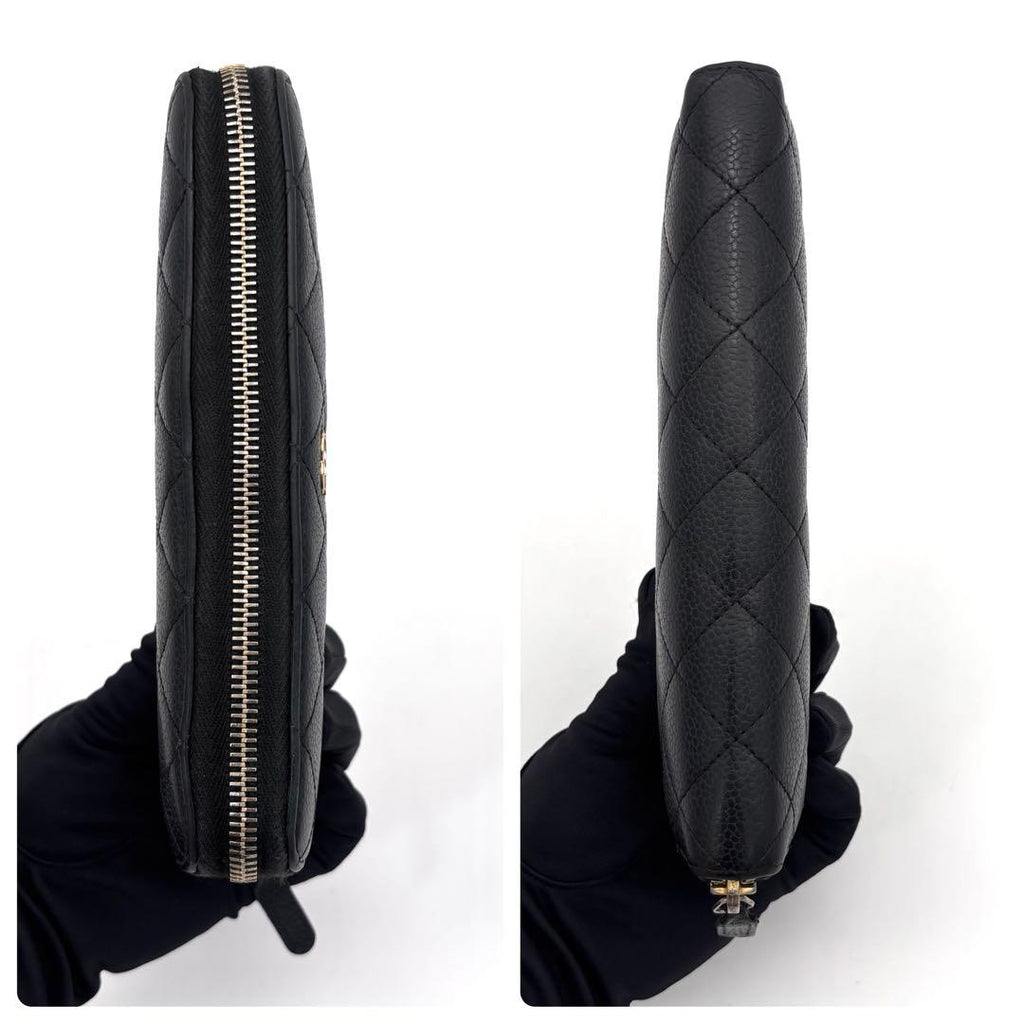 Chanel Quilted Caviar Leather Zip Around Wallet Black — view 6