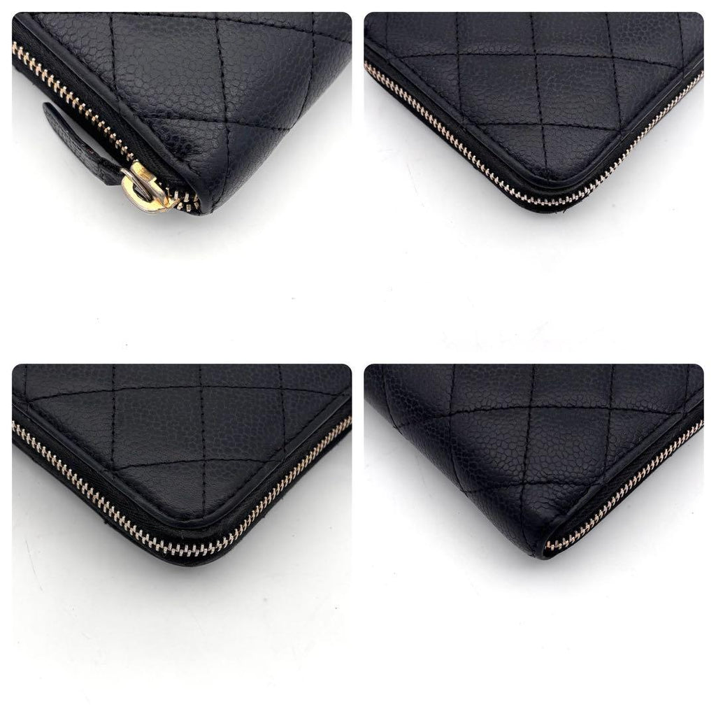 Chanel Quilted Caviar Leather Zip Around Wallet Black — view 7