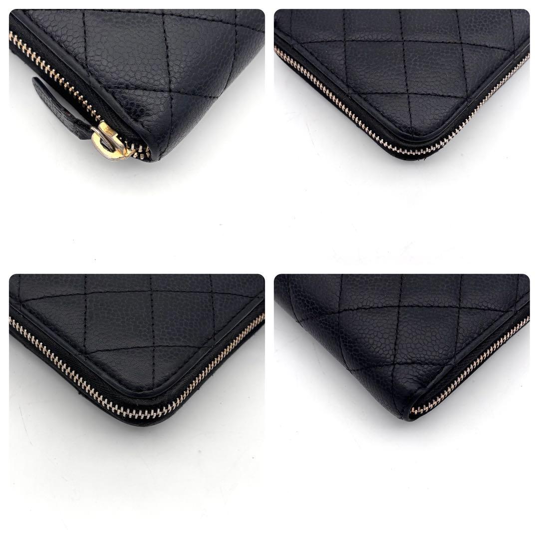 Chanel Quilted Caviar Leather Zip Around Wallet Black — view 7