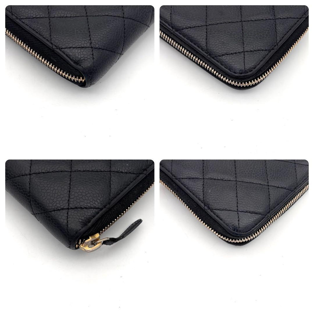 Chanel Quilted Caviar Leather Zip Around Wallet Black — view 8