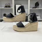Hermes Tipoli Leather Kelly Wedge Sole Sandals Black — view 2
