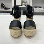 Hermes Tipoli Leather Kelly Wedge Sole Sandals Black — view 4