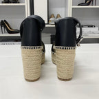Hermes Tipoli Leather Kelly Wedge Sole Sandals Black — view 6