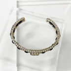 Chanel CC Logo Bangle Rhinestone Leather Bracelet Gold — view 2
