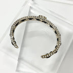 Chanel CC Logo Bangle Rhinestone Leather Bracelet Gold — view 3