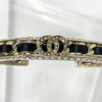 Chanel CC Logo Bangle Rhinestone Leather Bracelet Gold — view 5