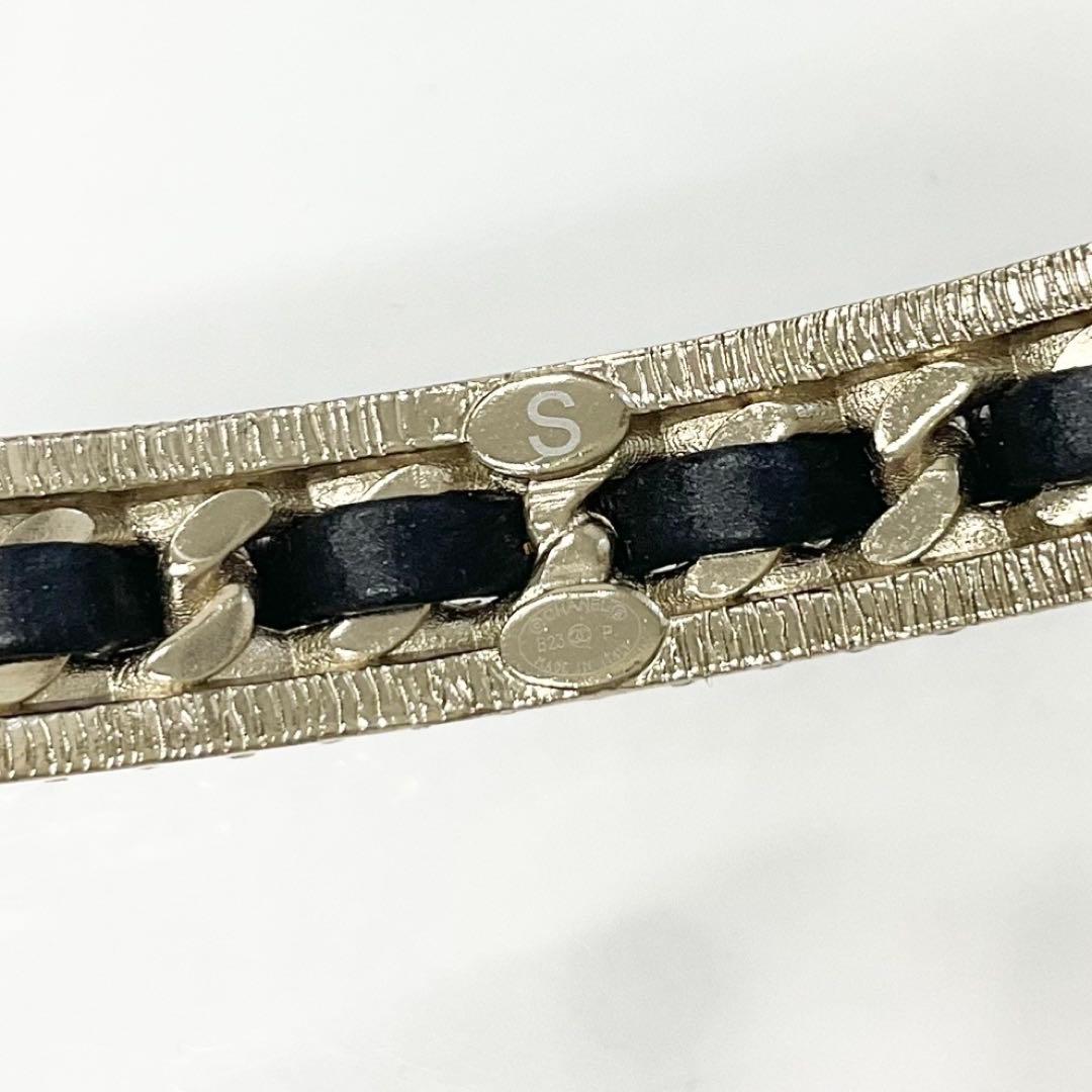 Chanel CC Logo Bangle Rhinestone Leather Bracelet Gold — view 6