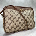 Gucci GG Shoulder Bag Brown Beige Leather Logo