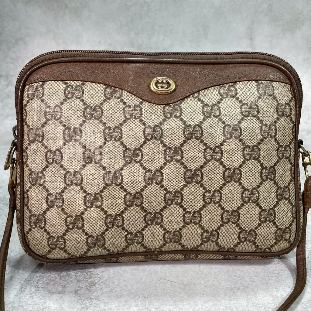 Gucci GG Shoulder Bag Brown Beige Leather Logo — view 2
