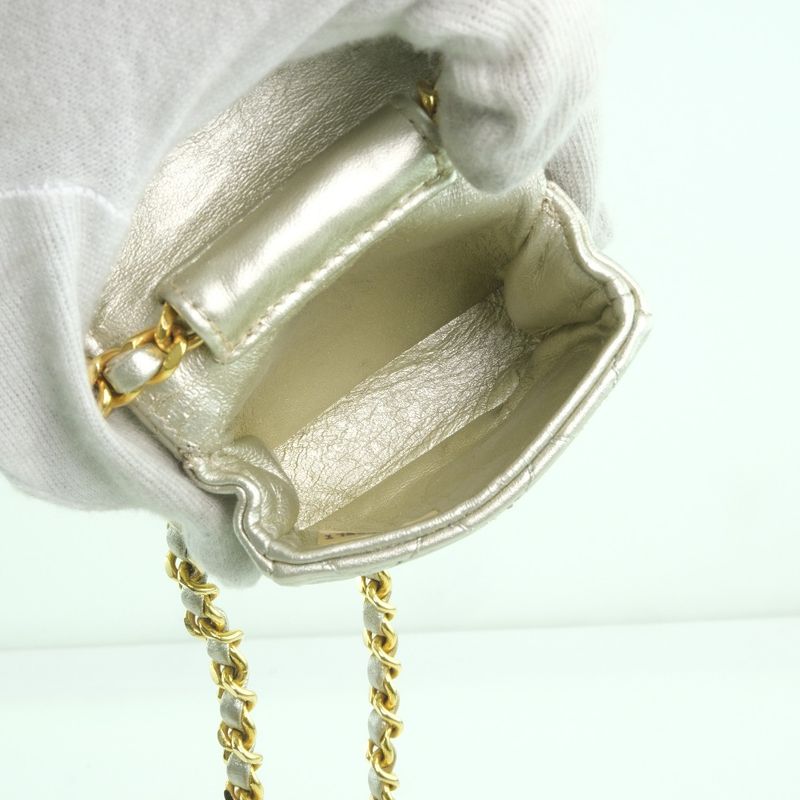 Chanel Chain Pochette Micro Quilted Calf Silver Shoulder Bag — view 8