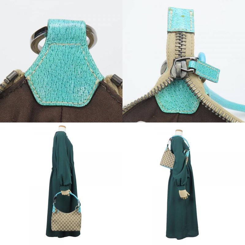 Gucci Shoulder Bag GG Canvas Leather Beige Blue Silver Hardware — view 9