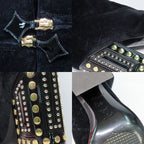 Louis Vuitton Century Line Ankle Boots Short Velvet Block Heel Studs — view 8