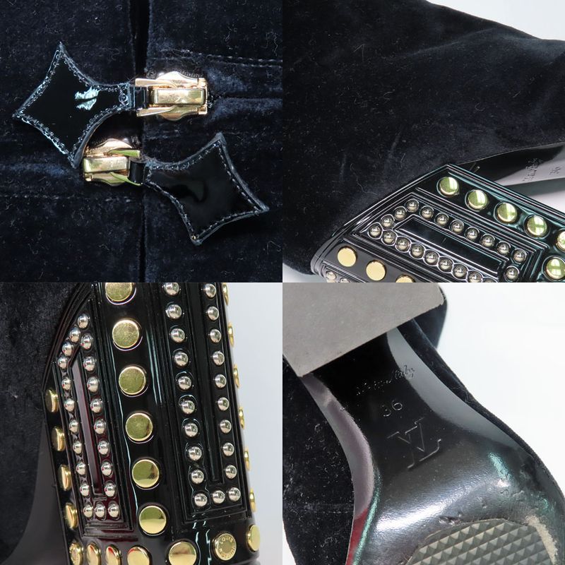 Louis Vuitton Century Line Ankle Boots Short Velvet Block Heel Studs — view 8