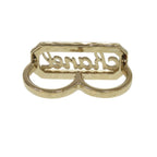 Chanel Double Finger L23 B Metal Stone Faux Pearl Gold Ring — view 4